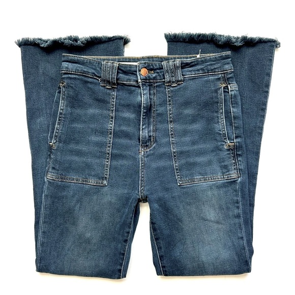 Anthropologie Pilcro The Icon Dark Wash High Rise Flare Jeans Patch Pocket 28 - Picture 7 of 15